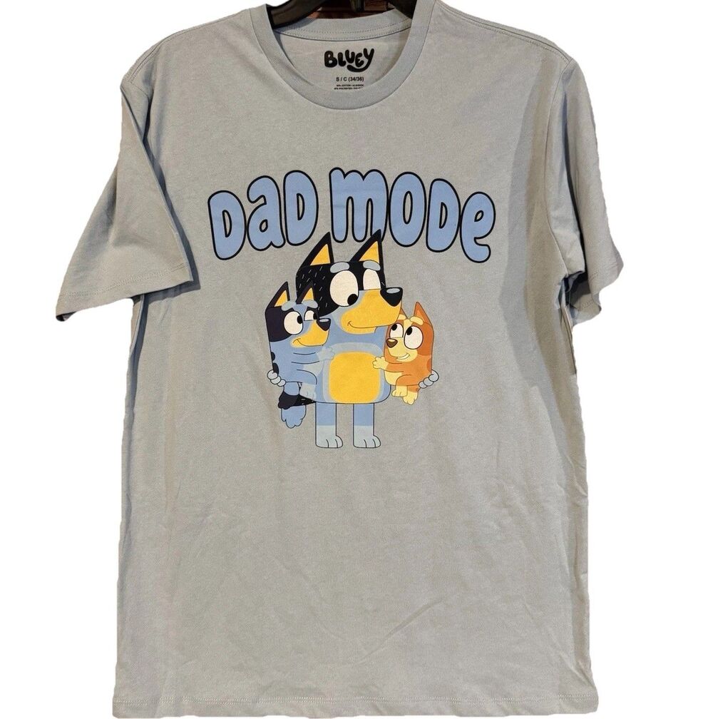Bluey Shirt Adult Small Dad Mode Bandit Bluey Bingo Light Blue Mad Engine NWT S